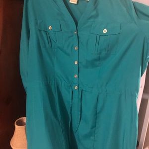 Teal Dress gold buttons